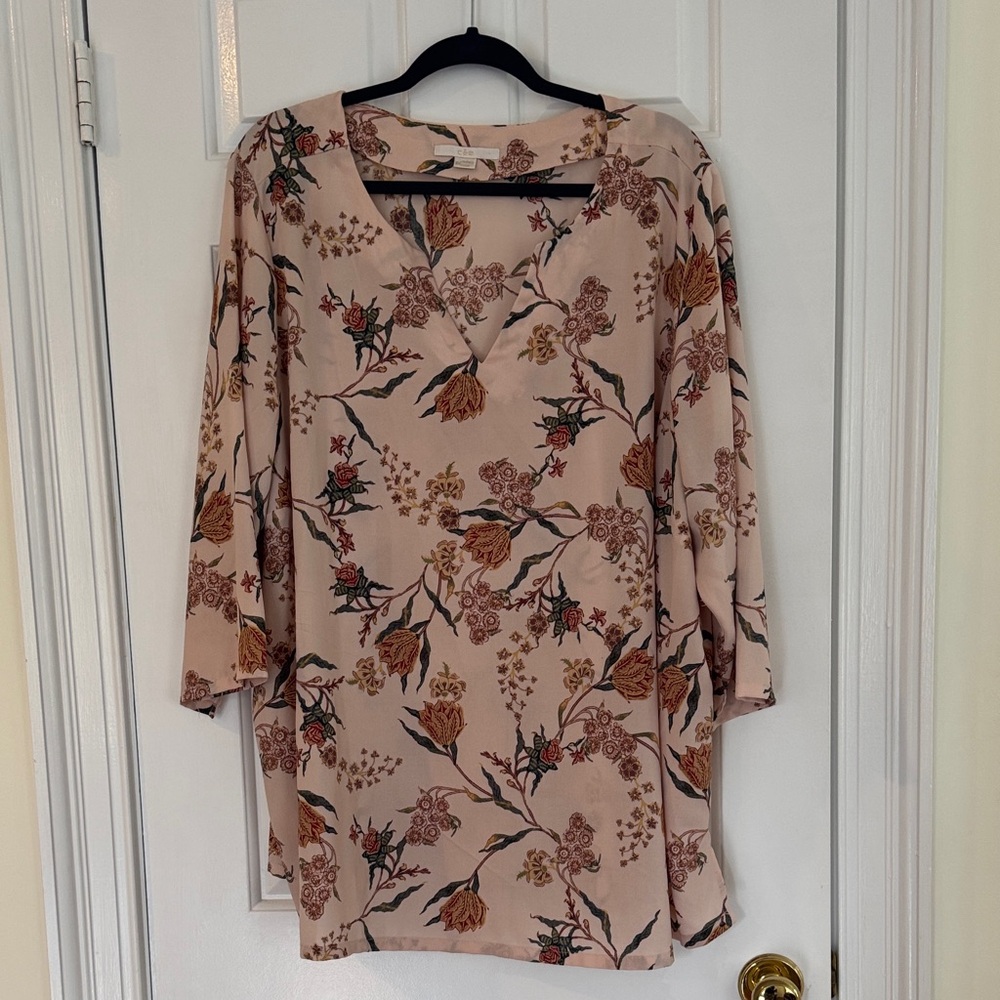 CeCe Floral Blouse in Pink and Brown